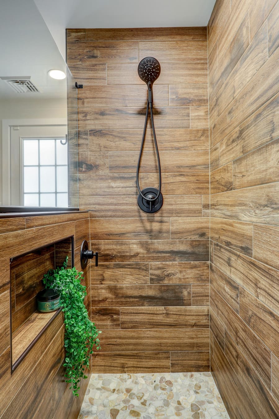 Wood deals tile shower